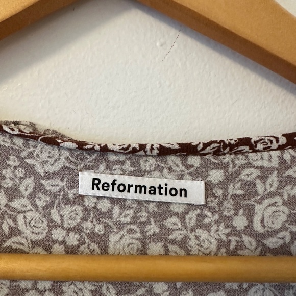 Reformation Amira Brown and White Floral Blouse | Size XS - Picture 6 of 11